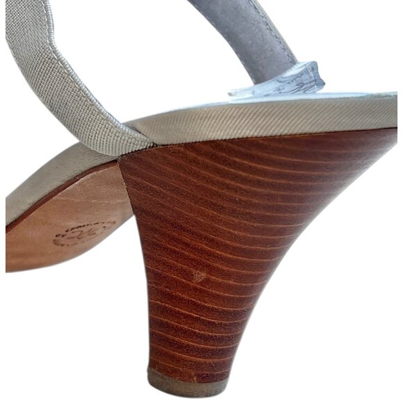 Johnston & Murphy Womens 10M Beige & White Sandals Heels Striped Elastic Straps - Picture 14 of 16